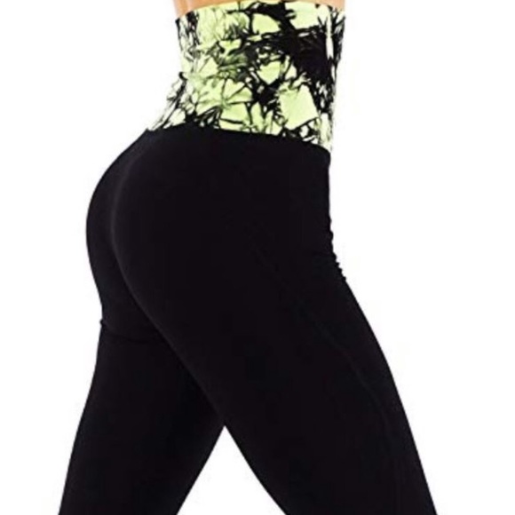 Tummy control high waisted printed yellow legging - Picture 2 of 2
